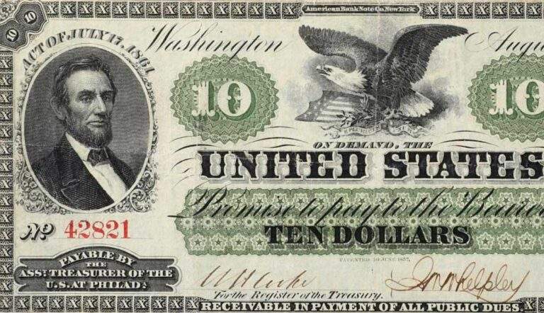 10 dollar american greenback 1860s