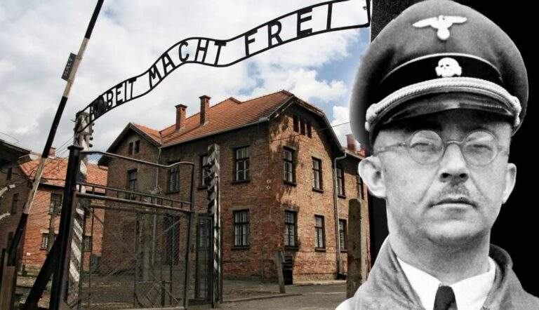 arbeit macht frei with heinrich himmler portrait