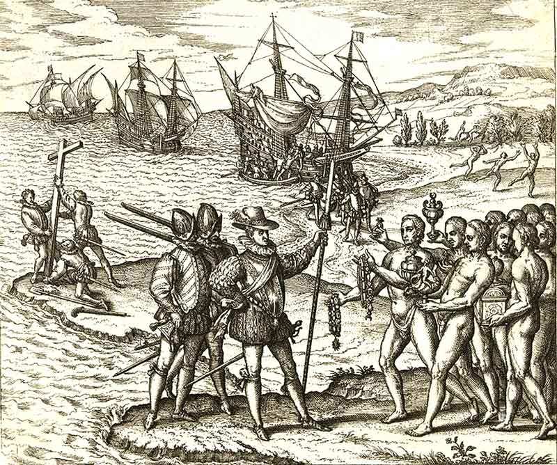 engraving columbus hispaniola awawak