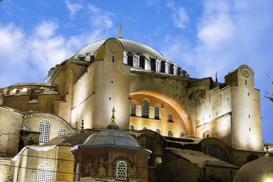 View of Hagia Sophia, Justinian’s grand cathedral, and one of the largest domed buildings in the world