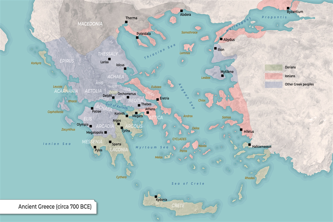 Map of Ancient Greece (circa 700 BCE)