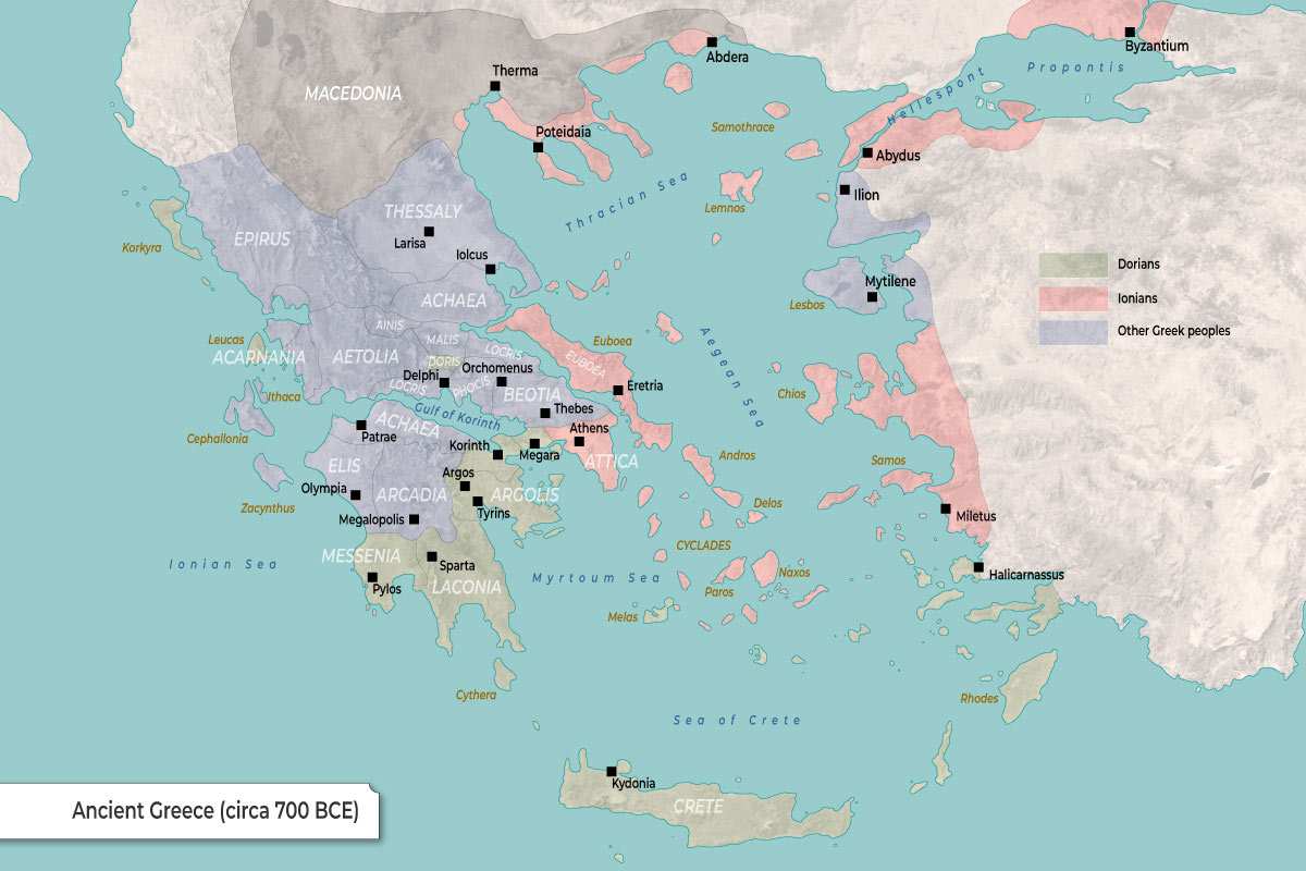 map of ancient Greece, circa 700 BCE