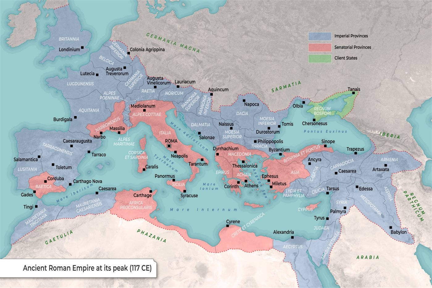 Map of the Ancient Roman Empire at Its Peak (117 CE)