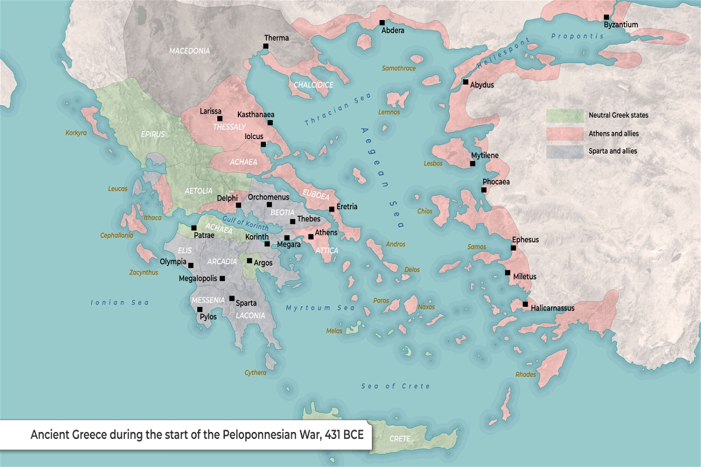 Map of Ancient Greece in 431 BCE: Start of the Peloponnesian War