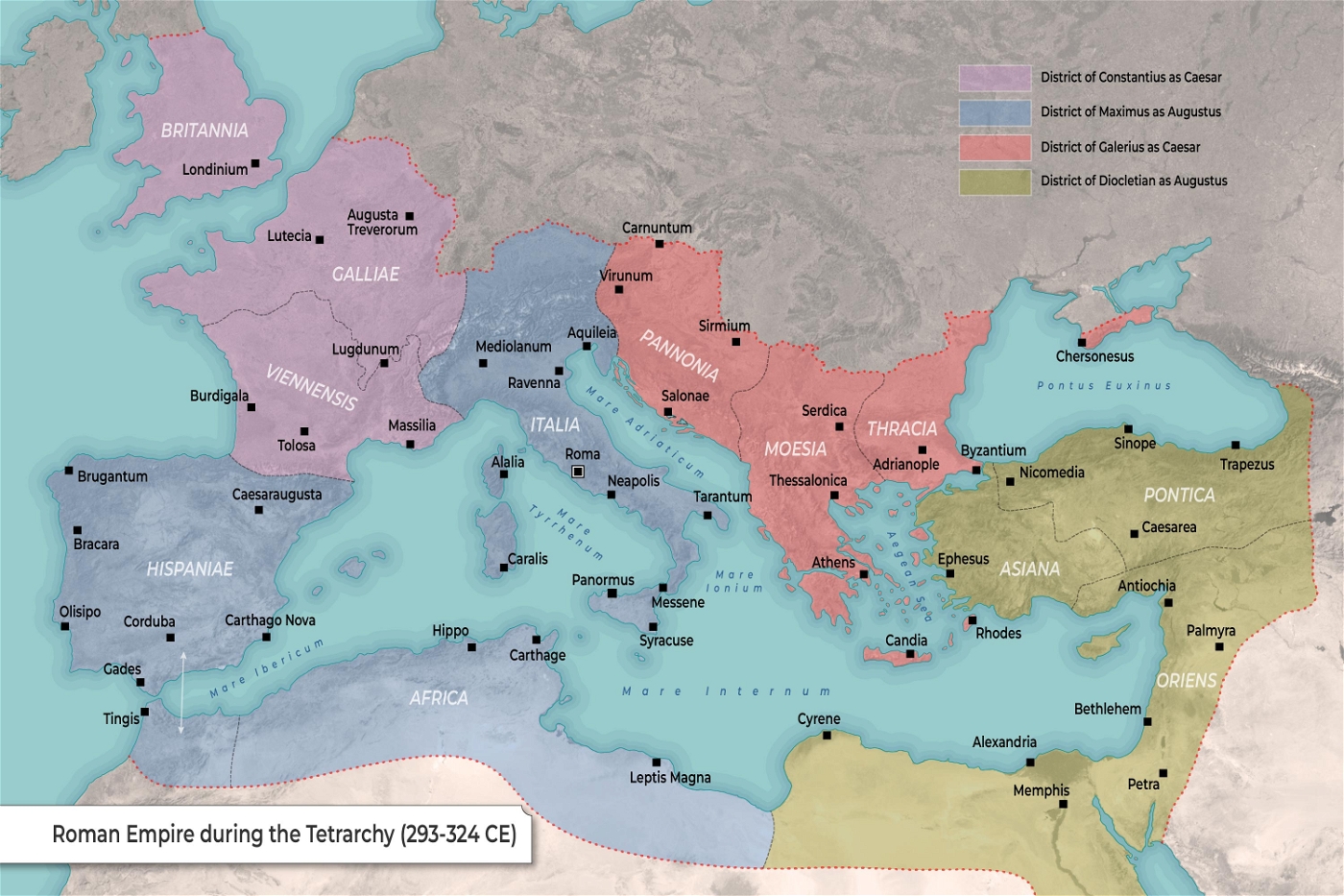 Map of the Roman Empire during the Tetrarchy (293-324 CE)