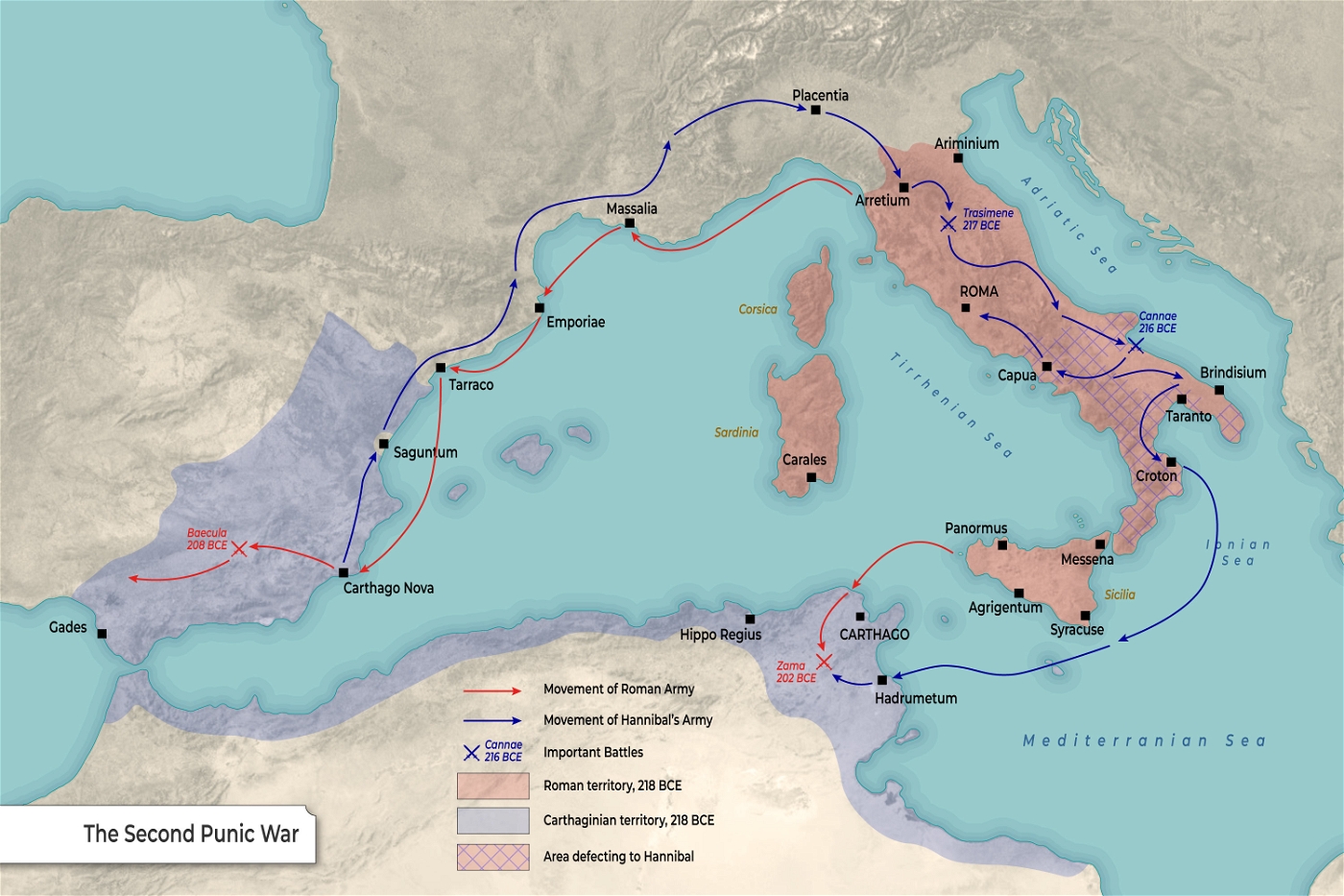 Map of the Second Punic War (218-201 BCE)