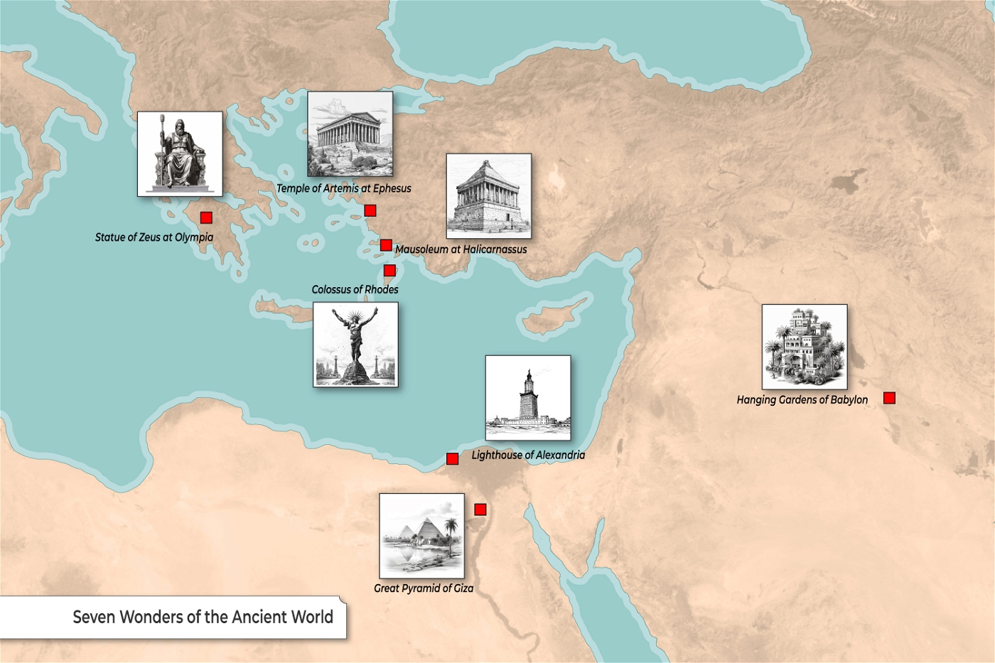 Map of the Seven Wonders of the Ancient World