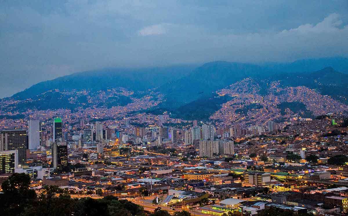 medellin skyline city transformation hills houses colombia.