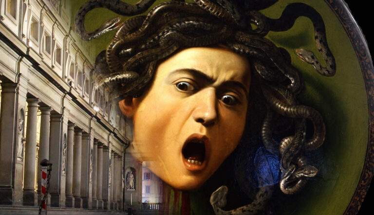 medusa gorgon-by caravaggio uffizi details