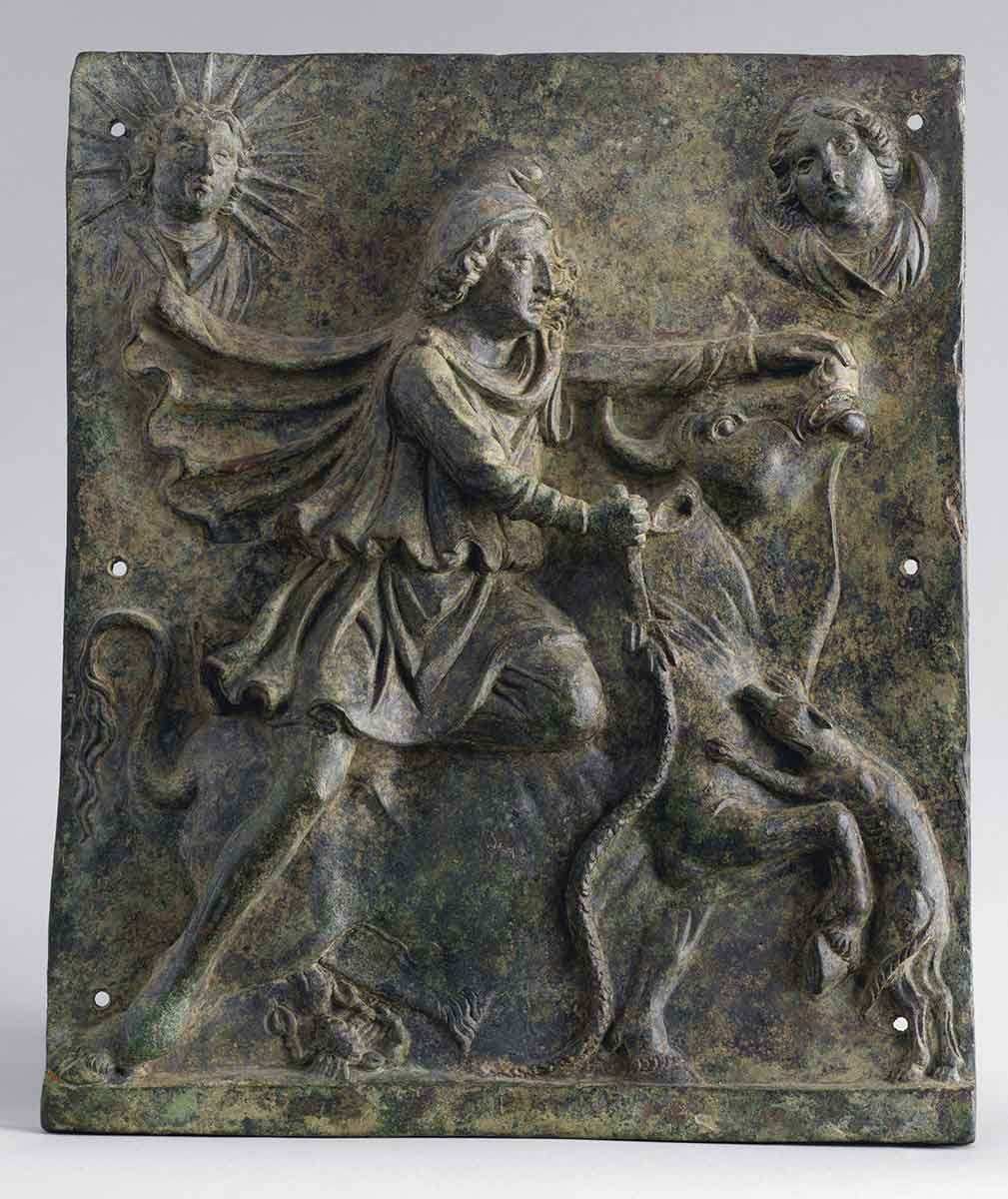 mithras bronze plaque bull slaying roman pantheon