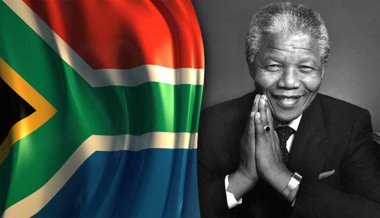 photo life of nelson mandela south africa flag