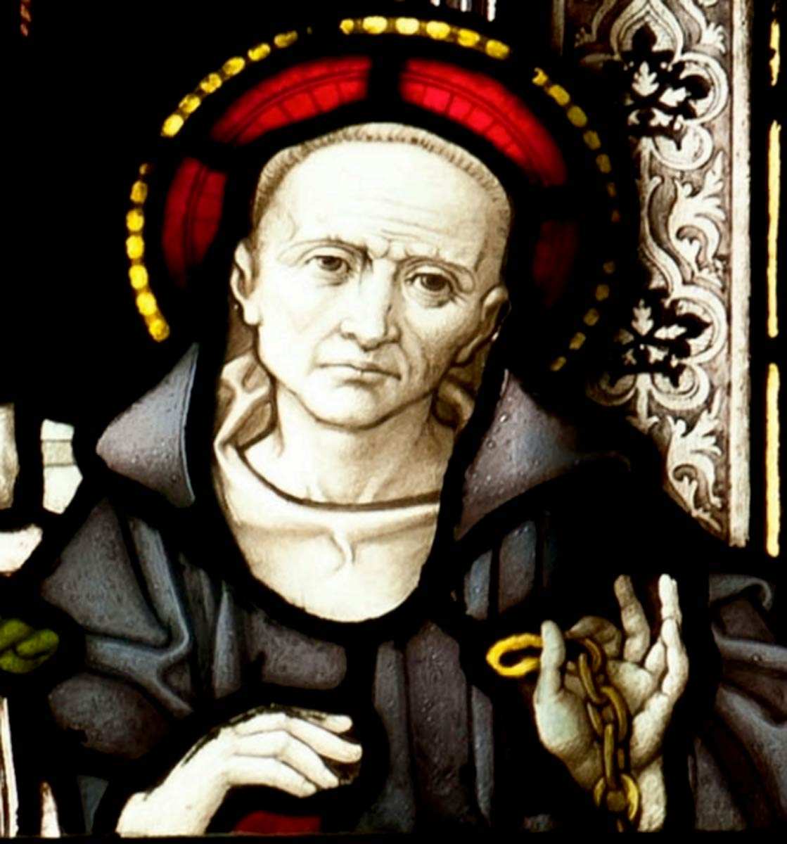 stained glass depiction saint petroc