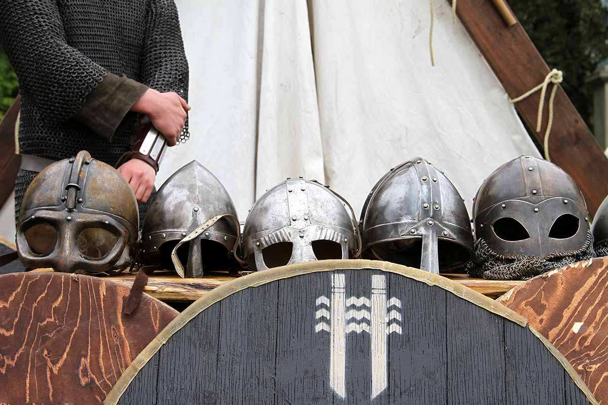 viking helmets and shields